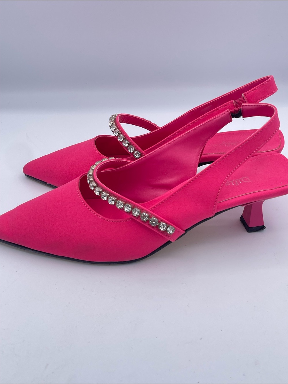 Made In Turkey  Pink Rhinestone Mary Jane Slingback Kitten Heels Pointed Toe